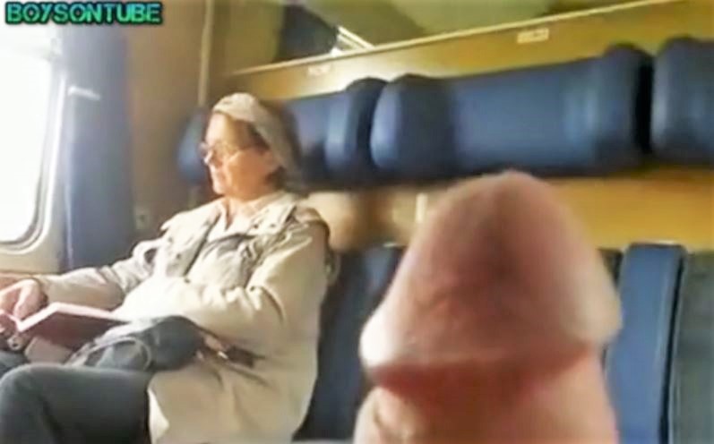 Wank next old woman in train